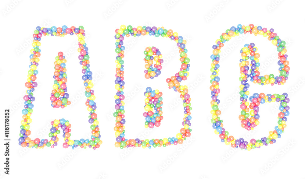 abc letters text rainbow color 3d image isolated on white background