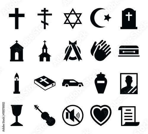 Set of vector icons cemetery and funeral and a funeral accessori