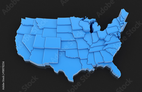 Map of USA. Image with clipping path.