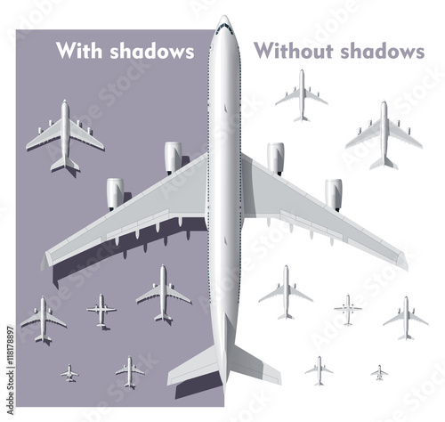 Vector overhead view airplanes set