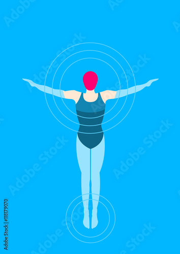 Swimmer Vector illustration Girl swimmer swims in the pool. Top view