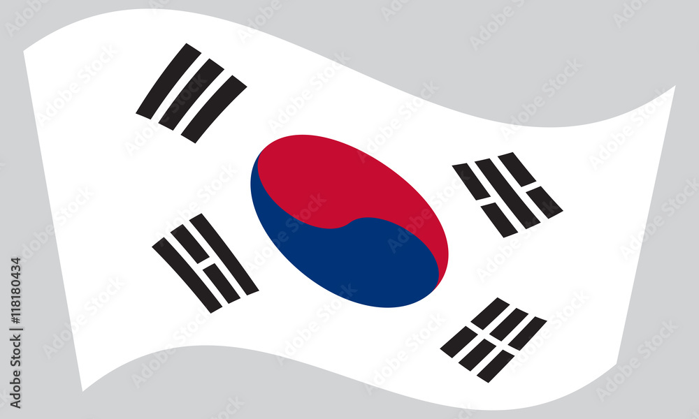 Flag of South Korea waving on gray background Flag of South Korea waving on gray background