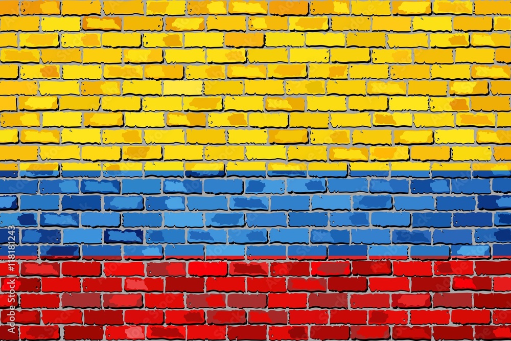 Φωτογραφία Flag of Colombia on a brick wall - Illustration, 
Colombian Flag painted on bri
