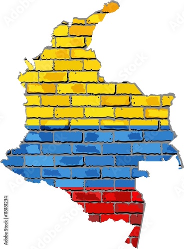 Colombia map on a brick wall - Illustration,  
Colombian map with flag inside, 
Grunge map and Colombia flag on a brick wall 