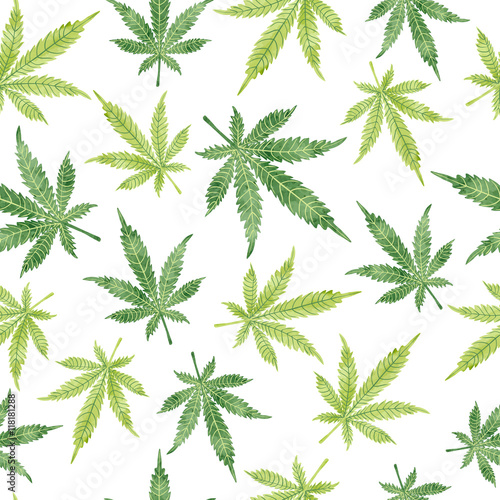 Watercolor marijuana leaves seamless pattern. Vector cannabis background. 