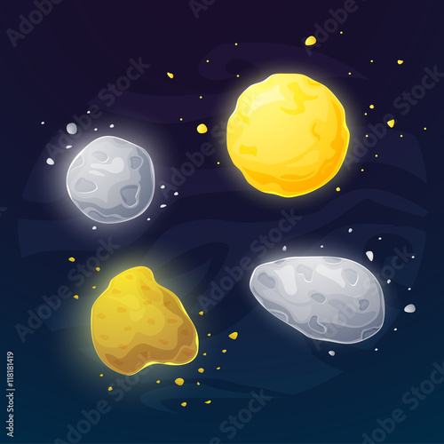 Set of space asteroids vector illustartion
