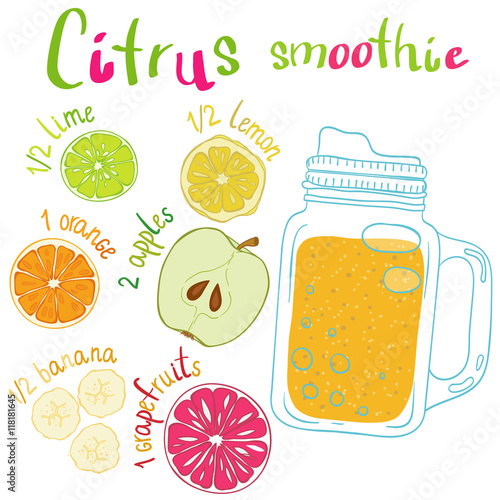 Recipe illustration smoothie (cocktail). Vector hand drawn illus