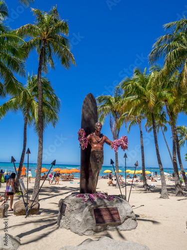 Duke Kahanamoku Statue on Waikiki Beach  in Honolulu. photo