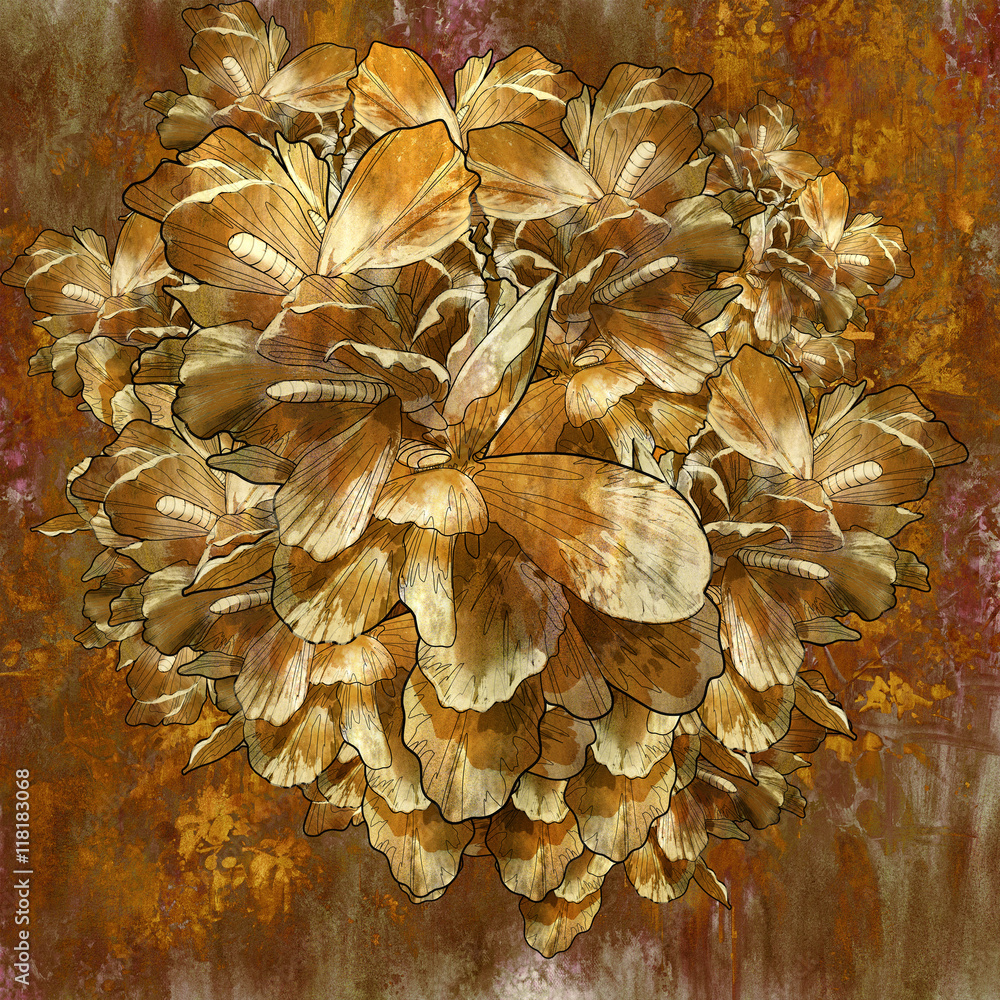 Fototapeta premium abstract golden flower with grunge texture in oil painting style,illustration