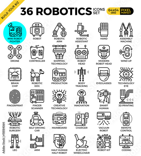 Robotic technology outline icons