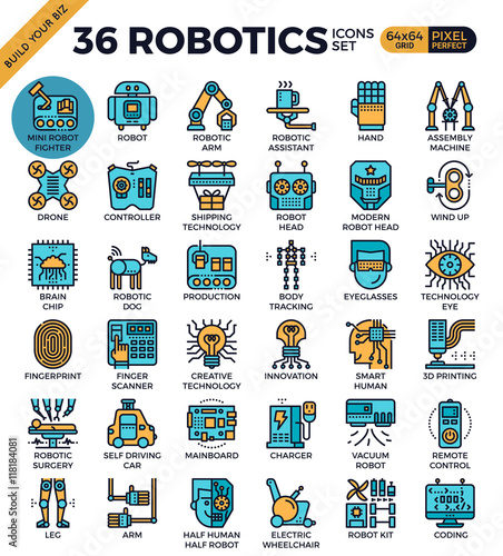Robotic technology outline icons