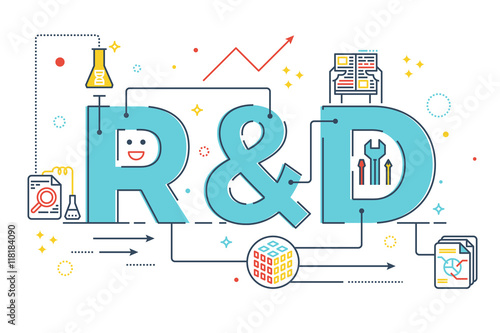 R&D : Research and development word lettering