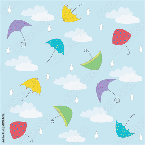 Autumn  summer background with umbrellas. Vector illustration fo
