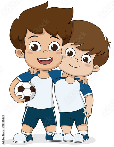 Cartoon soccer kids.Two friendly kid.