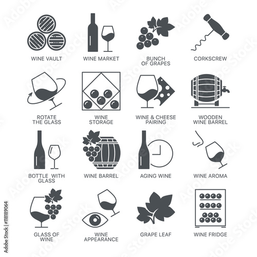 Wine icons set isolated on white background