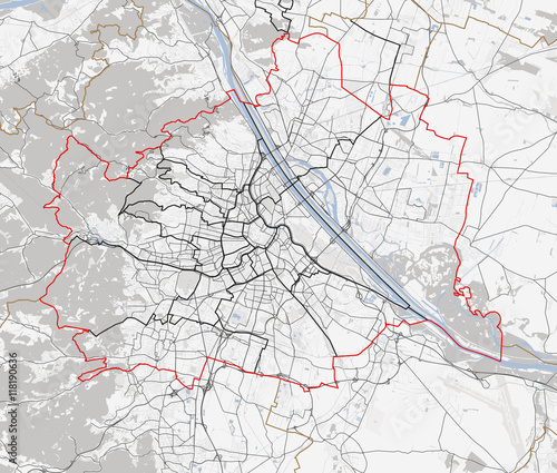 Map of Vienna city. Austria roads