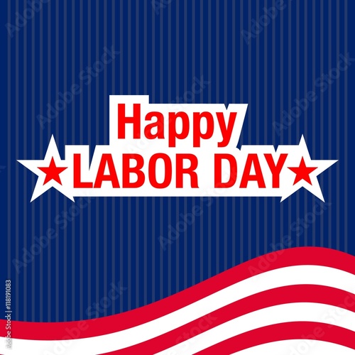 vector illustration with happy labor day lettering and usa waving flag background