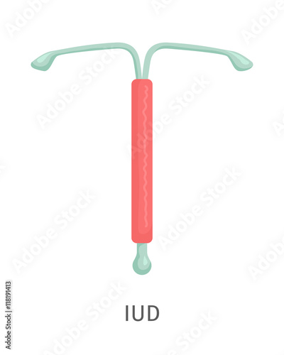 Contraceptives method - IUD. Medical intrauterine device. Contraception icon. Birth control. Planning pregnancy. Flat vector illustration isolated on white background