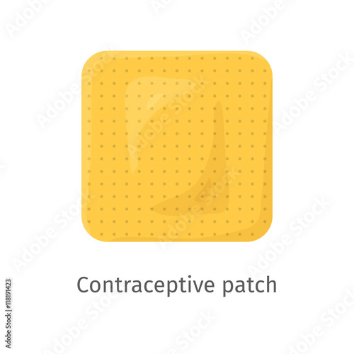 Contraception method patch. Estrogen contraceptive patch. Female hormonal contraceptive. Medical birth control. Planning pregnancy. Flat vector illustration isolated on white background