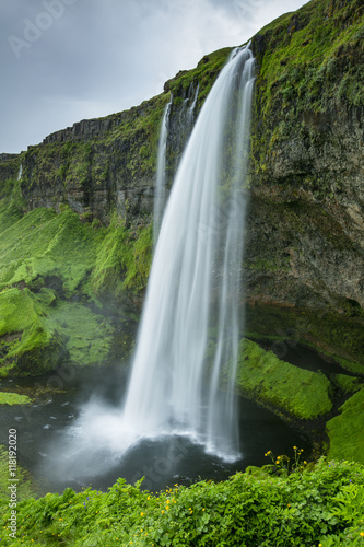 water falling from the hill in Iceland