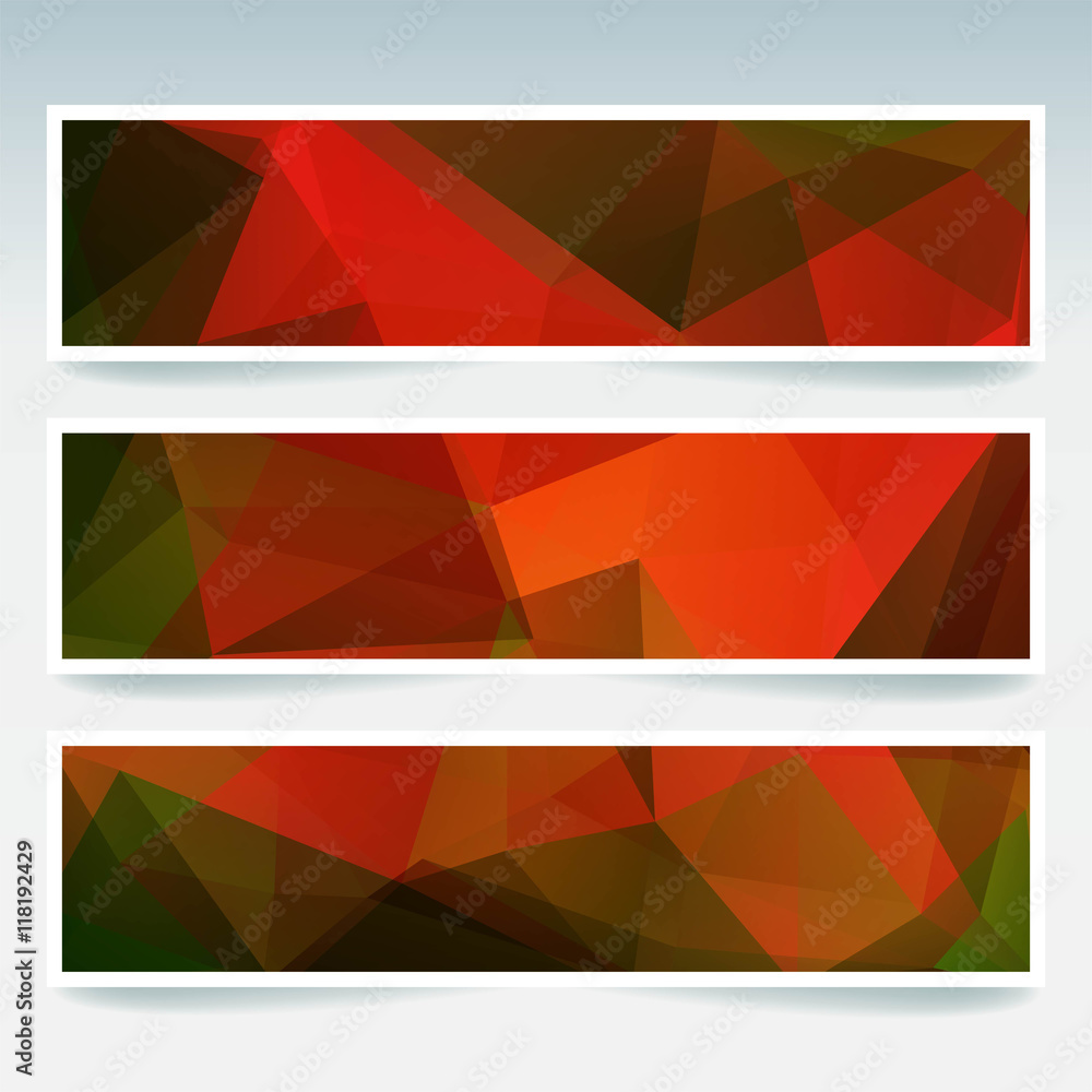 Horizontal banners set with polygonal triangles. 