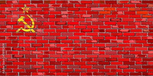 Flag of Soviet Union on a brick wall - Illustration, 
USSR Flag painted on brick wall,
Soviet Union flag in brick style