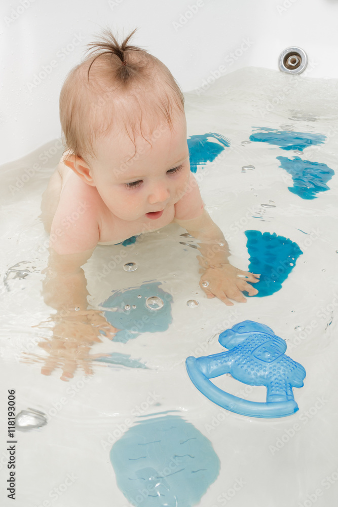 Little newborn baby girl bathe, swim and wash Little newborn baby girl bathe, swim and wash