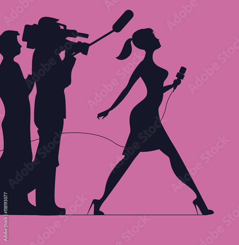 Silhouette of women with microphone. Profession: TV reporter
