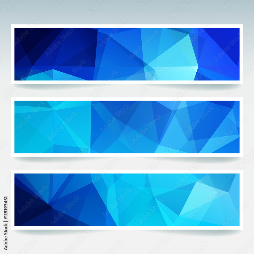 Vector blue banners set with polygonal abstract triangles. Vector blue banners set with polygonal abstract triangles.
