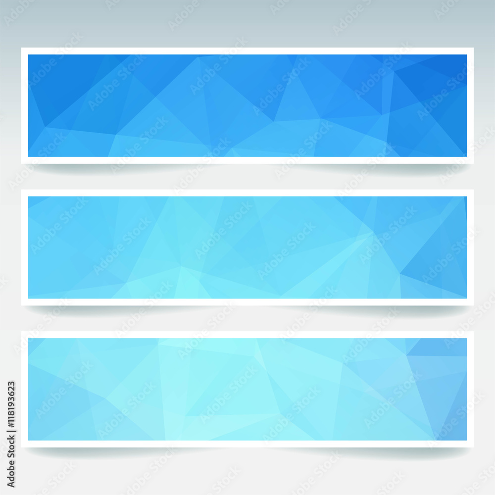 Vector banners set with polygonal abstract blue triangles. Vector banners set with polygonal abstract blue triangles.