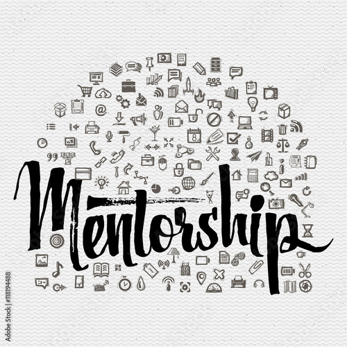 Mentorship lettering concept and business icons. Design illustration, consulting, finance, management, caree.