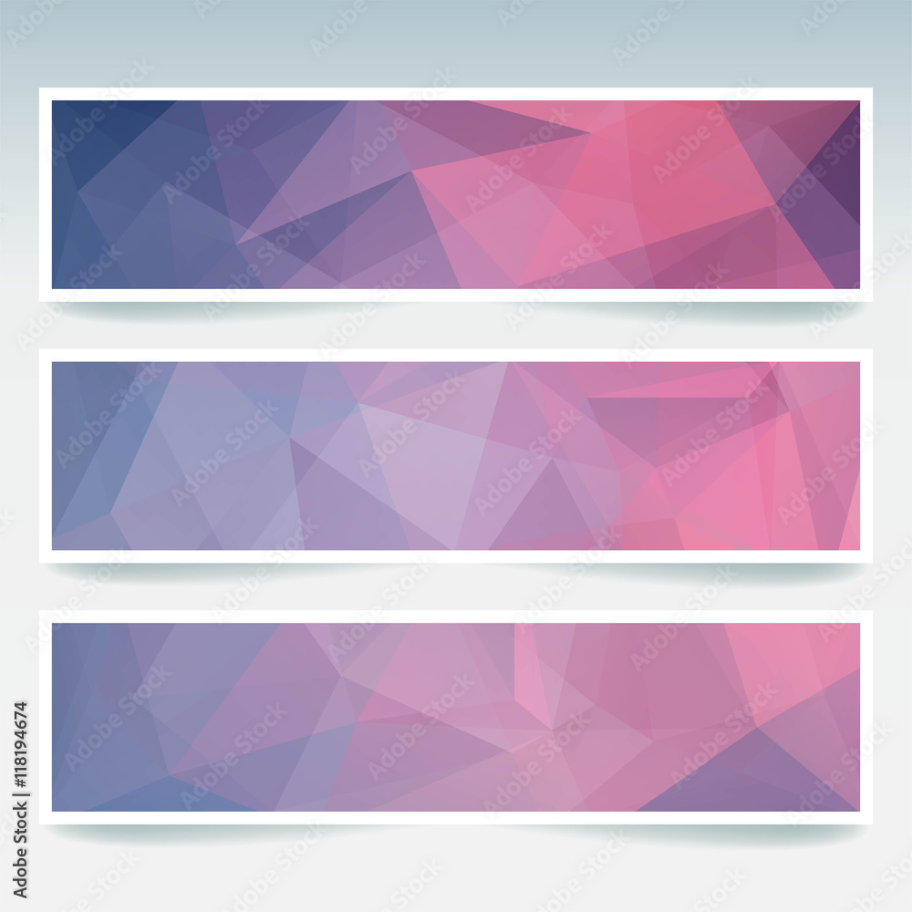 Horizontal banners set with polygonal triangles. Polygon background