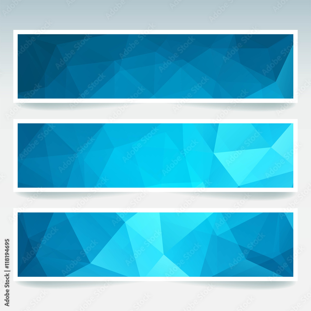 Vector banners set with blue polygonal abstract triangles. Vector banners set with blue polygonal abstract triangles.