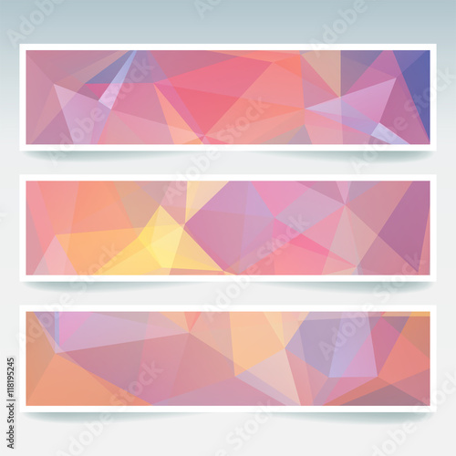 Vector banners set with polygonal abstract pastel triangles.