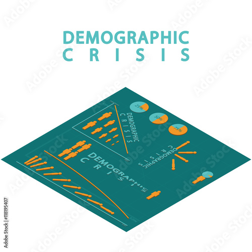Demographic crisis. Isometric infographic set of  the stick figure