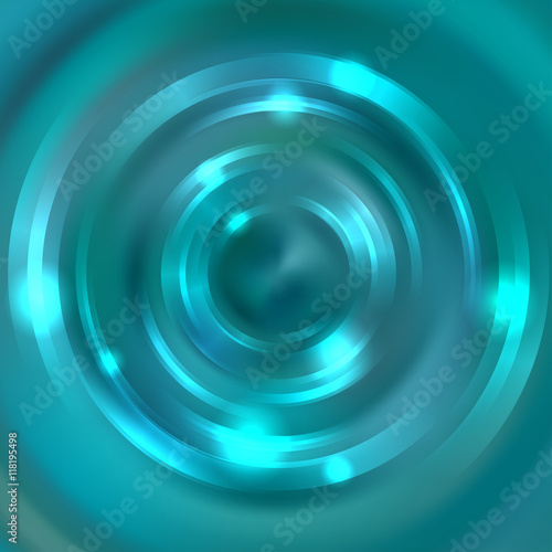 Vector round frame. Shining circle banner. Glowing spiral. Blue color