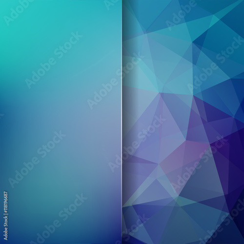 Background of geometric shapes. Blur background with glass. Blue color