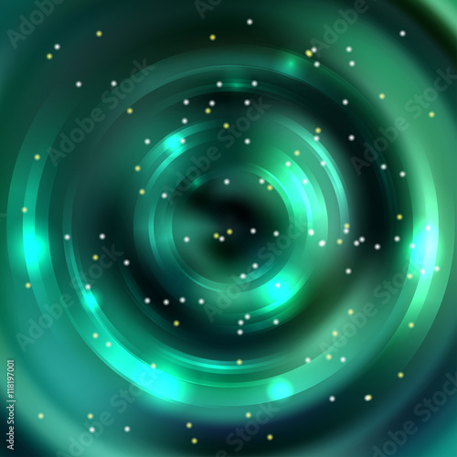 Vector round frame. Shining circle banner. Glowing spiral. 