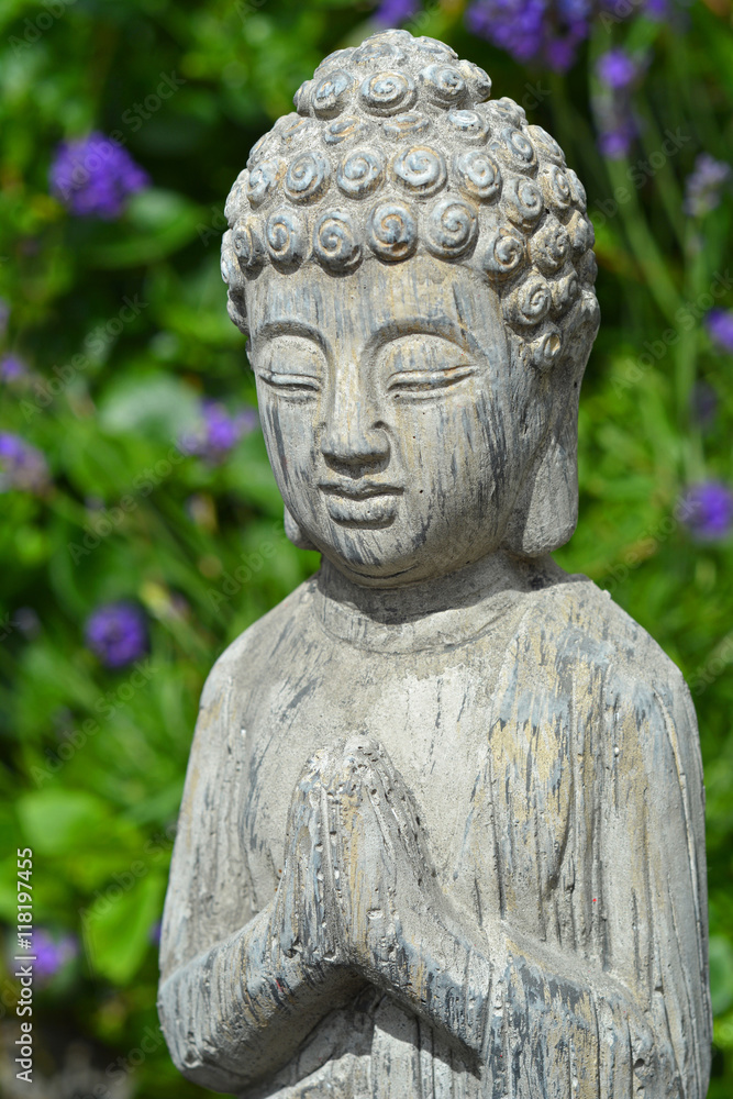 Buddha statue in a lavender garden