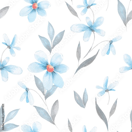 Seamless pattern 50. Background with flowers. Watercolor painting