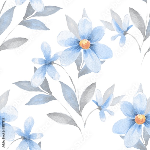 Seamless pattern 52. Background with flowers. Watercolor painting
