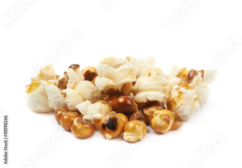 Pile of semi-cooked popcorn kernels