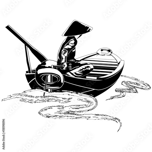 Asian man on boat