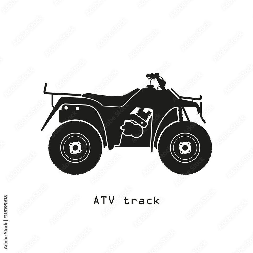 Black silhouette of ATV on a white background