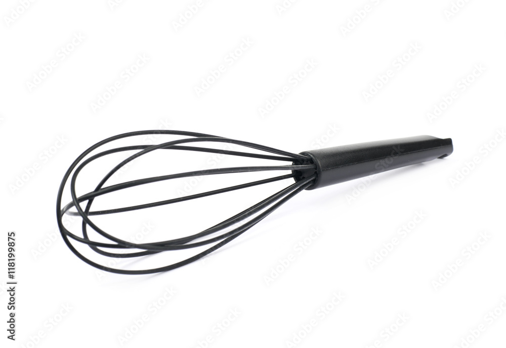 Black plastic french whisk isolated Black plastic french whisk isolated