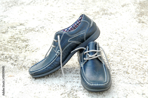 Pair of stylish blue man shoes. Beauty and fashion. .