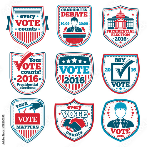 Fotografi Vector set of Vote labels and badges for elections, debates etc.