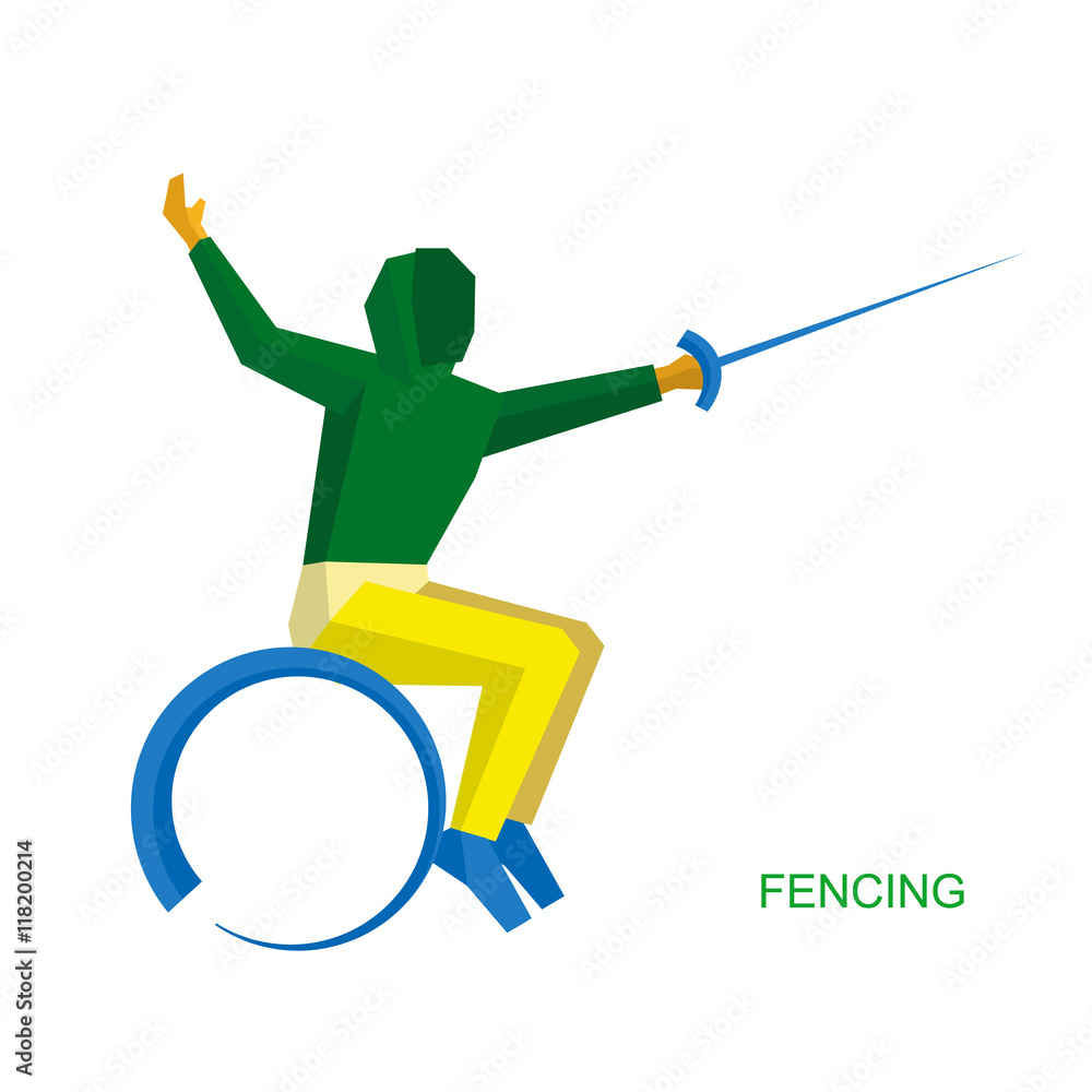 Physically disabled fencer in the colors of the Brazilian flag. 2016  International Games flat sport signs. Fencing - vector clip art. Stock  Vector | Adobe Stock