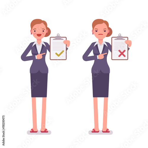 Office workers with clipboards. Women are in a formal wear. The set of characters isolated against the white background. Cartoon vector flat-style business illustration