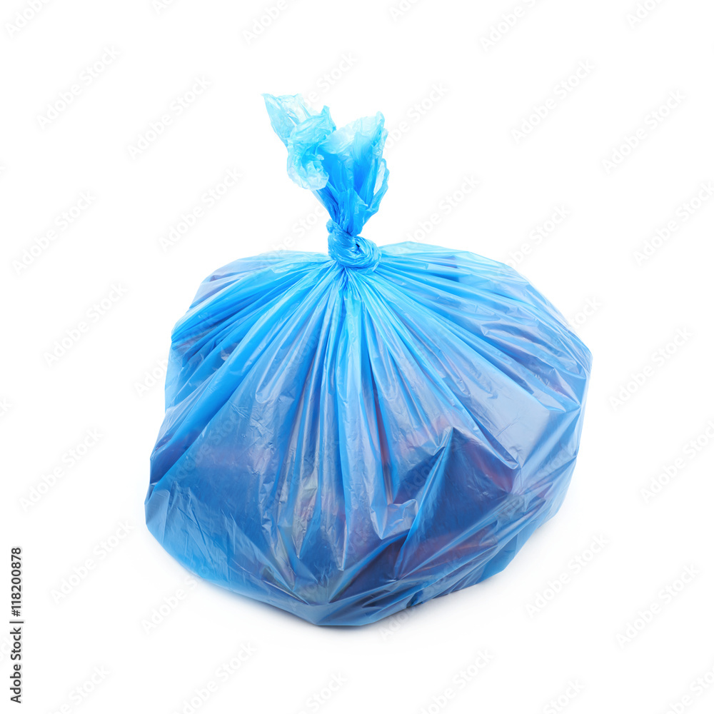 Fototapeta premium Blue plastic garbage bag isolated